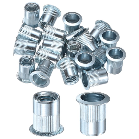 Uxcell 20-Pack 3/8"-16 UNC Rivet Nuts, Carbon Steel Knurled Flat Head Threaded Insert Nuts White Zinc-Plating Knurled Rivet Nuts