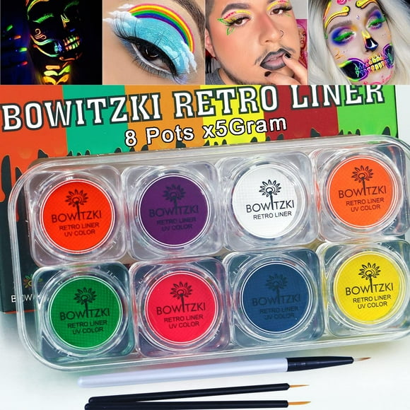 Bowitzki 8x5 Gram Water Activated Eyeliner Hydra Liner Makeup UV Glow Fluorescent Color Graphic Retro Face and Body Paint (UV Color)
