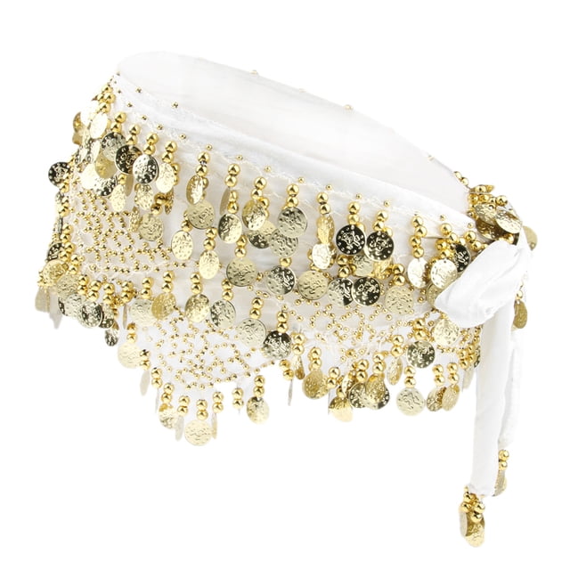 Jumpingount Women's Belly Dance Hip Scarf Hip Waist Skirt Chain With Gold Coins Prendas para la parte inferior del cuerpo Blanco