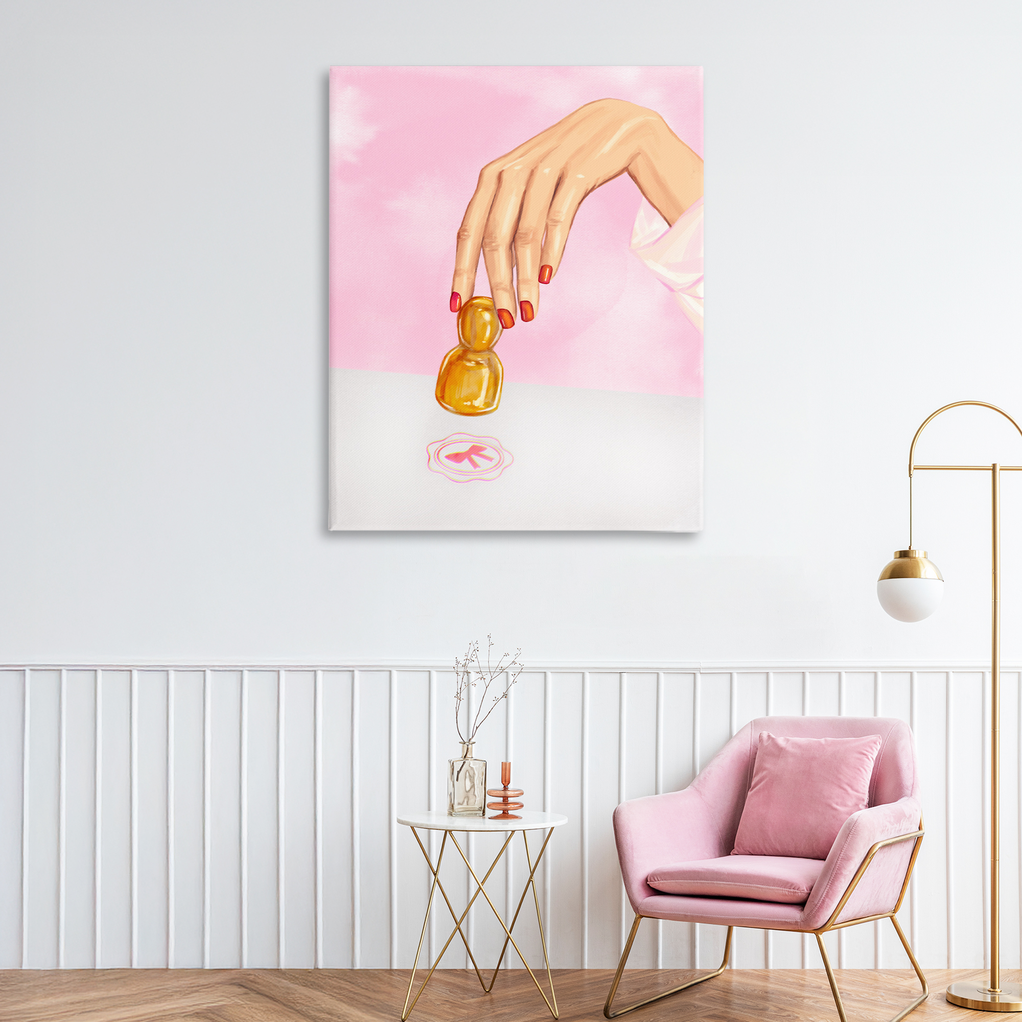 Pink Bow Fashion Stamper Canvas Wall Art, design by Ziwei Li