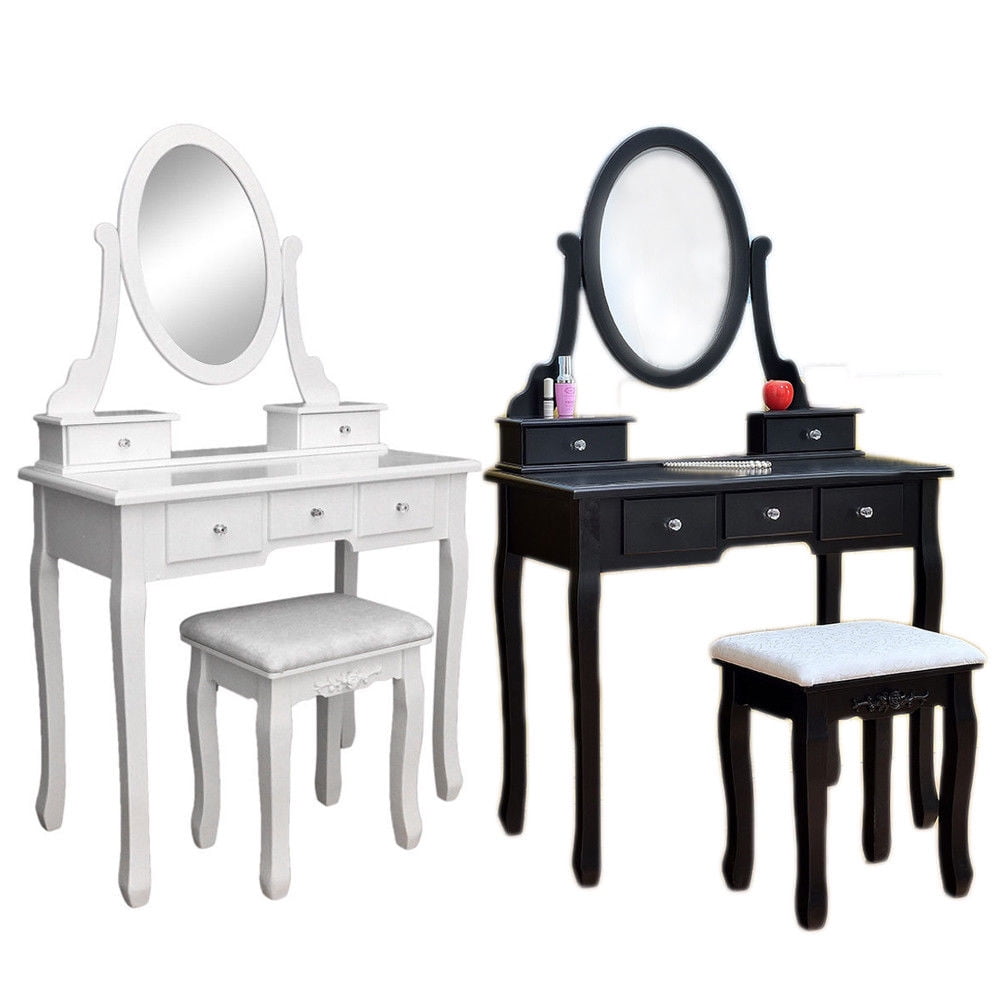 Zimtown Vanity Makeup Dressing Table Set W/Stool Drawers
