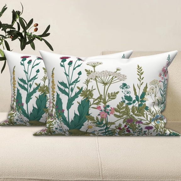 Pack of 2 Floral Decorative Throw Pillow Covers 12x20 Double-Sided Couch Lumbar Pillow Cover for Sofa