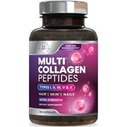 Multi Collagen Supplement 2400 mg - Types I, II, III, V & X Multi Collagen Peptides Pills for Women & Men, Hydrolyzed Collagen Supplements, Hair, Skin, Nail, & Joint Support Supplement - 120 Capsules