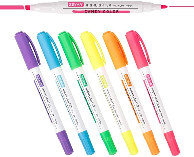 ZEYAR Zeyar Clear View Tip Highlighter, Dual Tips Marker Pen, See-Through  Chisel Tip And Fine Tip, Water Based, Assorted Colors, Quick