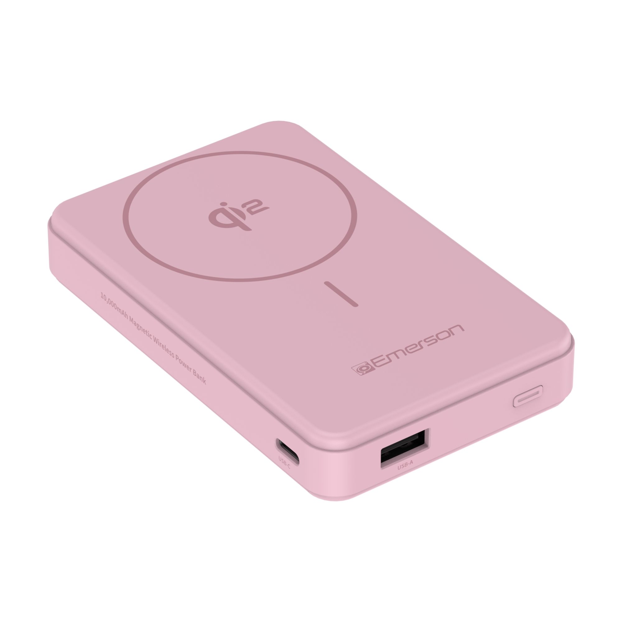 Emerson Power Bank with 15W Qi2 Magnetic Wireless Charging and 20W Wired Output Charging, Pink - PBW1010P