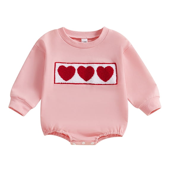 QUOTAY Baby Boy Girl Valentines Day Outfit Oversized Sweatshirt Long Sleeve Jumpsuit Romper Outfit 02_Pink,0-3 Months