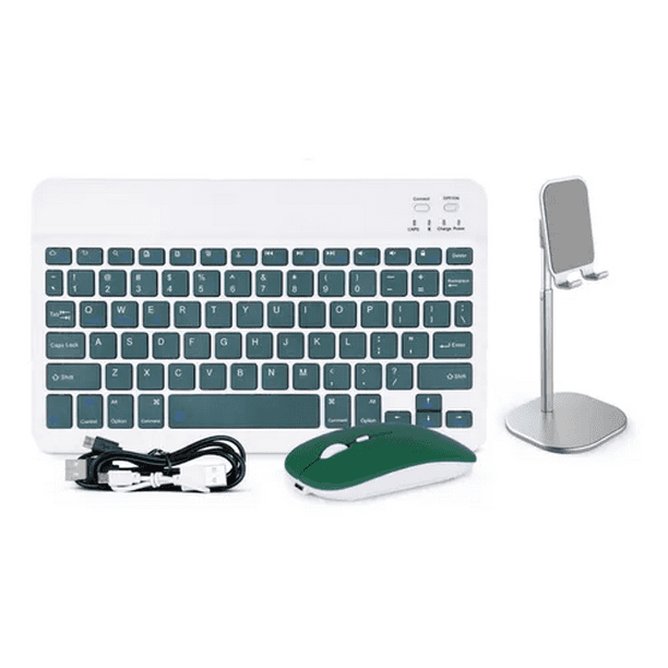 Kit Teclado En Español Y Mouse Con Bluetooth y Soporte Verde Malubero Malu1431