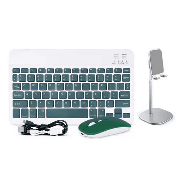 Kit Teclado En Español Y Mouse Con Bluetooth y Soporte Verde Malubero Malu1431