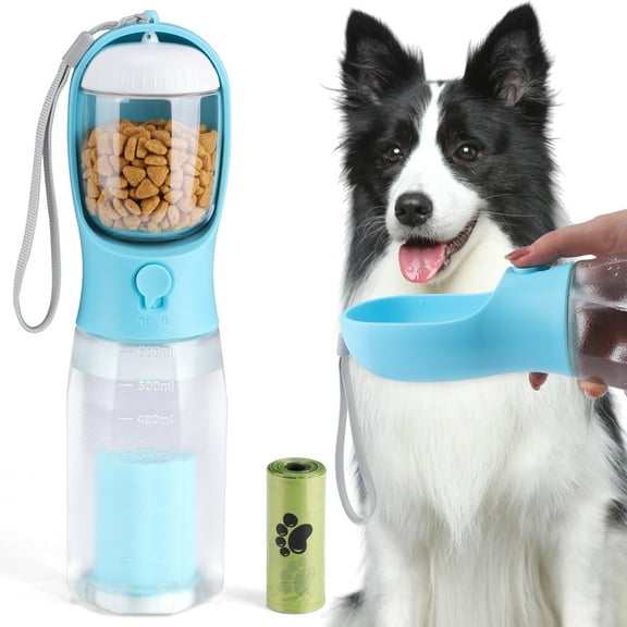 Euqvunn Dog Water Bottle with Food Container, 3 in 1 Outdoor Portable Pet Dispenser,Leak Proof Travel Dog Bowls for Walking Hiking
