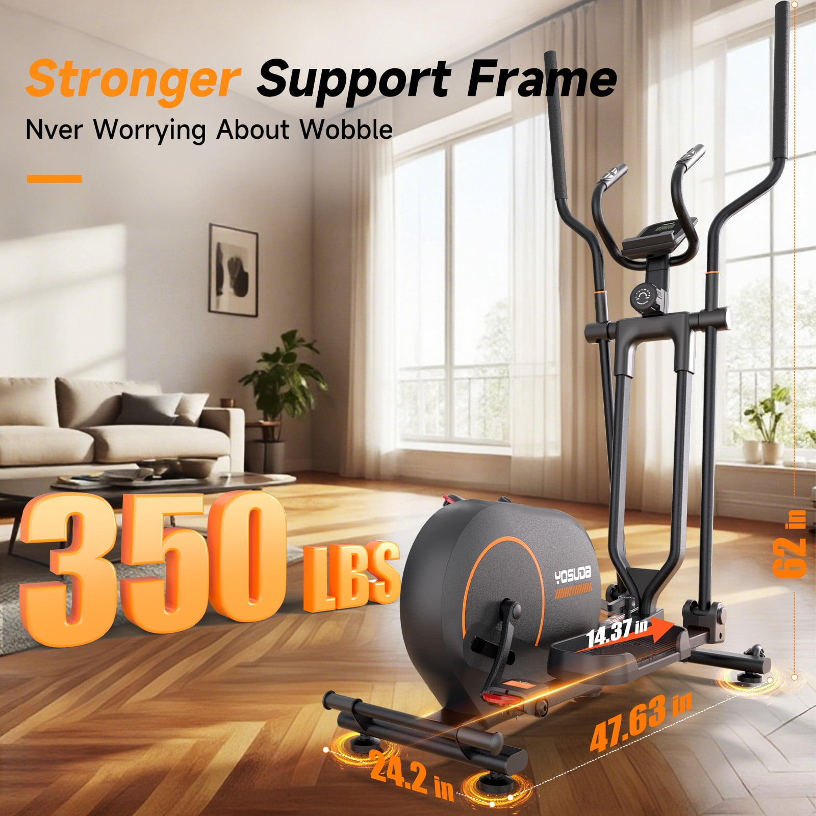 FED Fitness Foldable Elliptical – 16 Levels Magnetic Resistance, 350 lbs Capacity