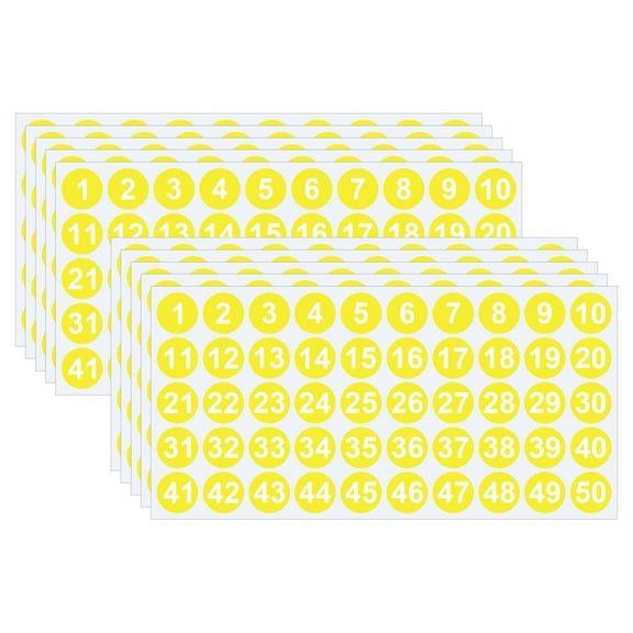 Yooshoverk 1 Inch Number Stickers - 1 to 50 Round Colorful Labels - 10 Sheets for Organizing, Crafts - Waterproof Vinyl for Planners, Jars
