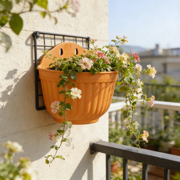 Wall Mounted Planter With Drainage Hole, Indoor Outdoor Hanging Flower Pot, Breathable Plant Container, Sturdy Pot for Balcony Terrace Greenery Decoration