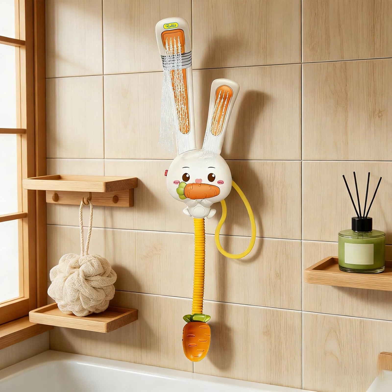 Children’s Shower Heads Rabbits Beach Toys, Manual Bathtub Shower Sprayer for Toddlers, Interactive Cloud Design Baby Bath Toy