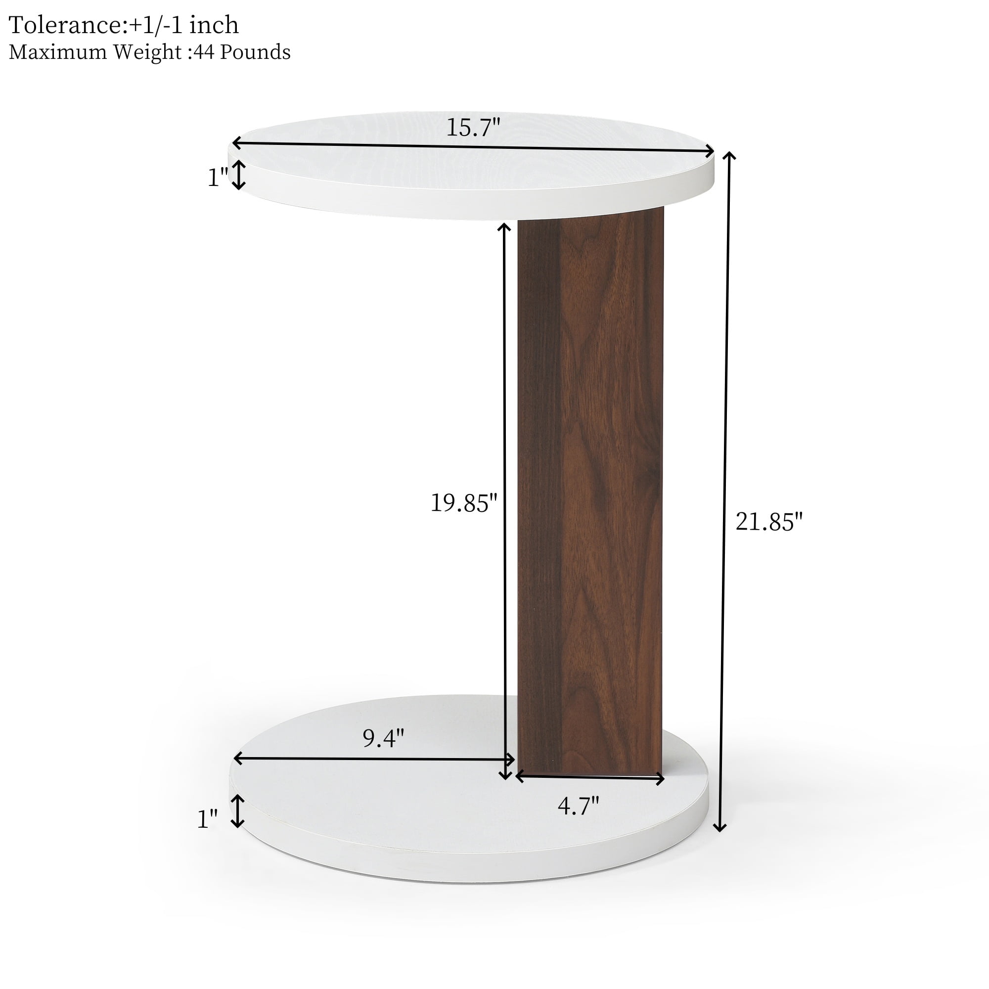 C-Shaped End Table, Small Side Table for Couch, Sofa Table with wood Frame for Living Room, Bedroom, Bedside, Rustic (White and Walnut)