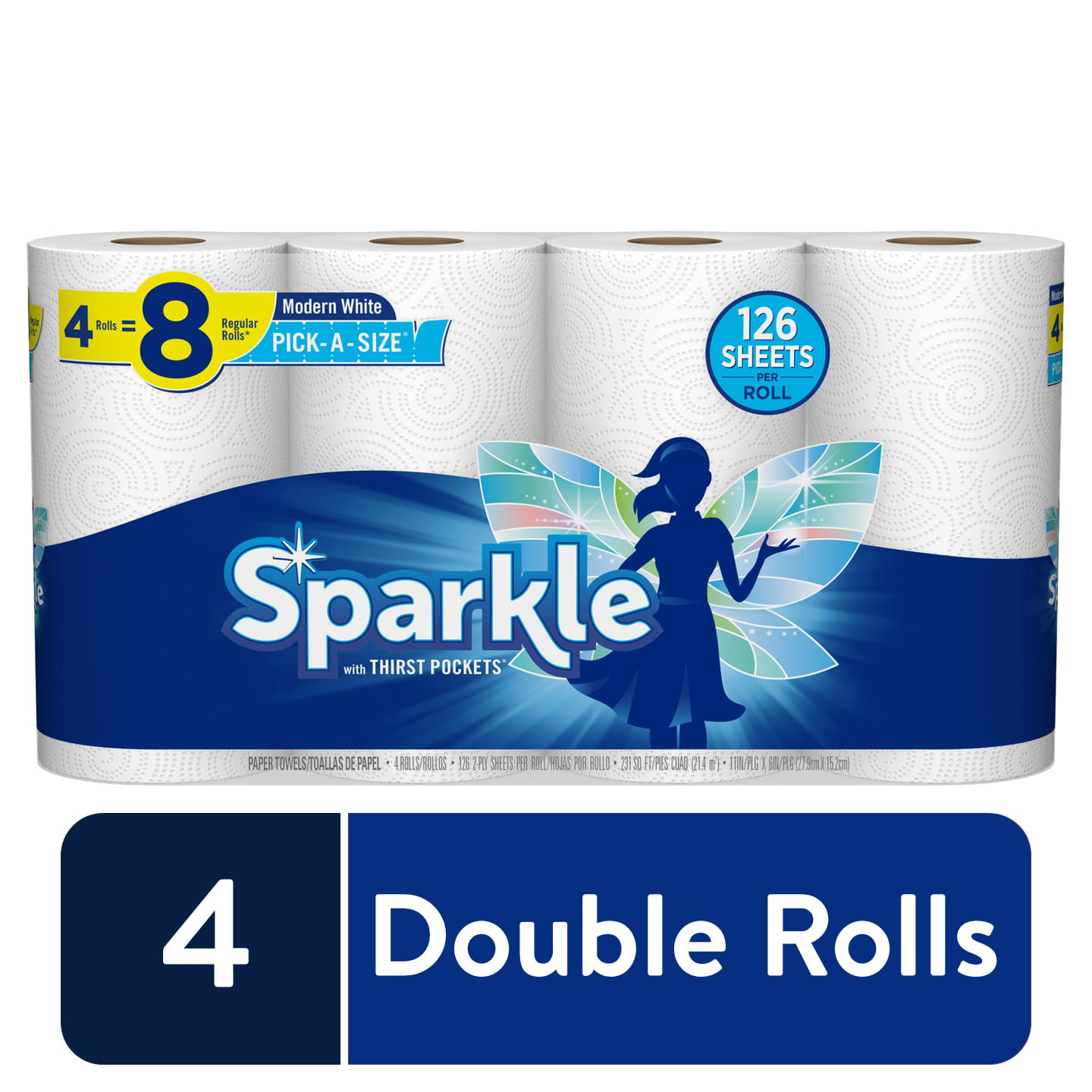 Sparkle Pick-A-Size Paper Towels, White, 4 Double Rolls - Walmart.com.