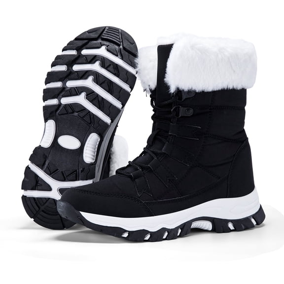 CZV Boys & Girls Black Non-Slip Snow Boots, Warm Fleece Lined Boots for School, Hiking and Outdoor Play