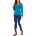 thumbnail image 2 of INSPIRE CHIC Women's Peplum Sweater V Neck Long Sleeve Ribbed Knit Tops XS Peacock Blue, 2 of 6