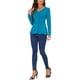 thumbnail image 2 of INSPIRAR CHIC Suéter Peplum de Cuello en V para Mujer, Tejido Acanalado, Manga Larga, Pulóver Casual S Azul Pavo Real, 2 of 6