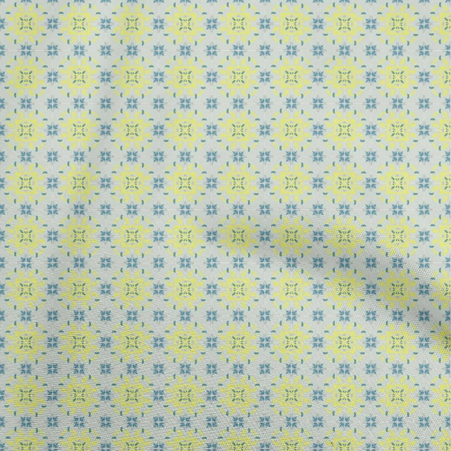 oneOone Polyester Spandex Yellow Fabric Geometric Tile Traditional Sewing Craft Projects Fabric Prints By Yard 56 Inch Wide