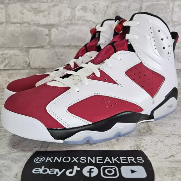 Ni - ke Ni - ke Air Jordan 6 Retro Carmine White Red Sneakers CT8529-106 Men’s Size 8.5