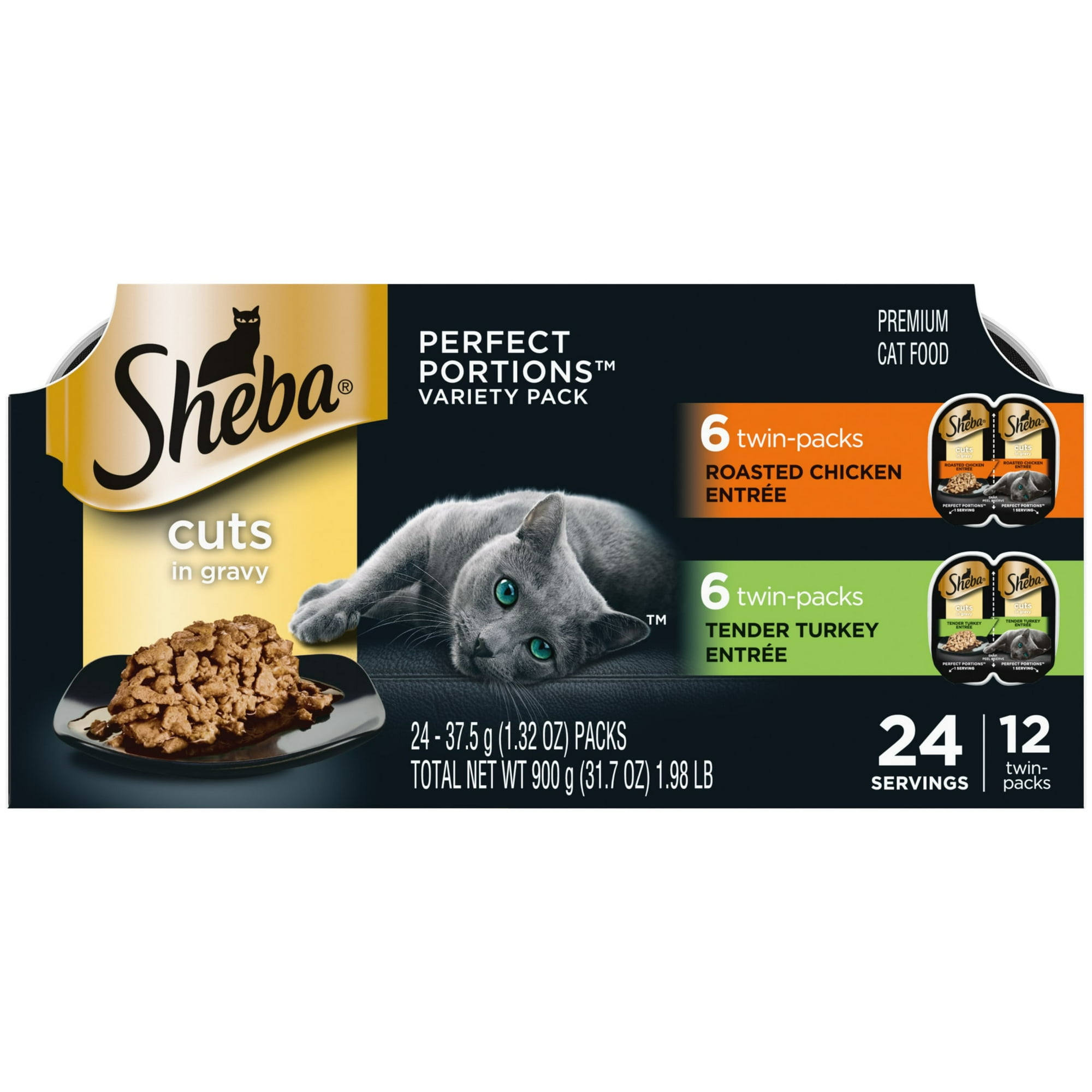 Sheba Perfect Portions Variety Pack Cuts In Gravy Cat Food, 2.6 Oz Twin-Pack Trays (12 Count)
