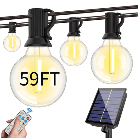 59FT Outdoor String Lights G40 with Remote 30 LED Shatterproof Bulbs Dimmable Patio Globe Lights Waterproof Hanging Outside Lighting for Backyard Garden Deck Balcony Porch Café Decor