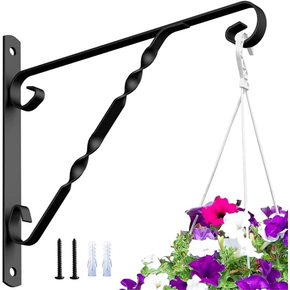 GIXUSIL 12" Outdoor Hanging Brackets Wall Hooks Hangers for Lanterns Flower Baskets Bird Feeder Wind Chimes Heavy Duty Metal Planter Hooks with Screws Black