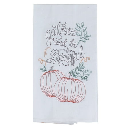 Gather and Be Grateful Pumpkin Fall Embroidered Flour Sack Kitchen Dish