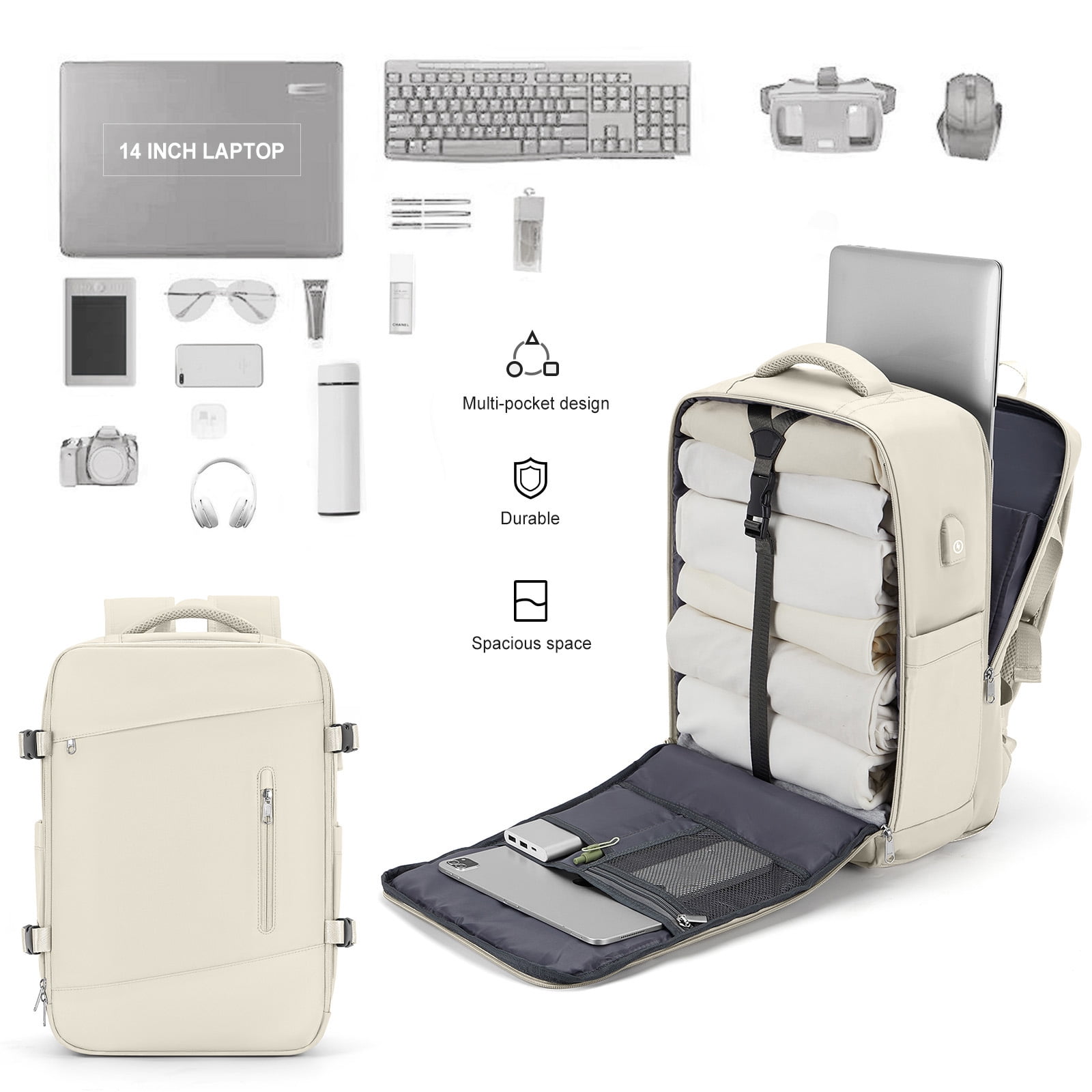 Large Travel Backpack for Women Men, Carry on Flight Approved Personal Item Backpack for Airlines Business College, Adults Waterproof Laptop Luggage Casual Daypack