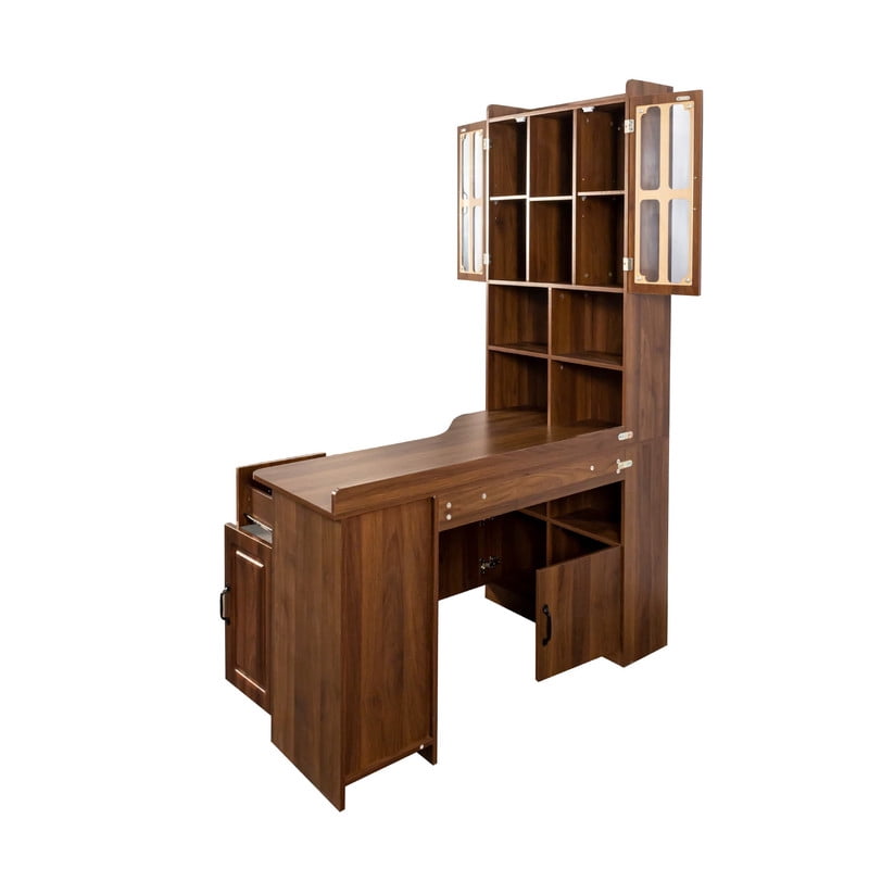 L-Shaped Corner Computer Desk with Cabinets and 1 Drawer, Office Desk with Bookshelf and Hutch, Writing Table Large Workstation with Open Shelves