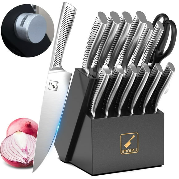 imarku Knife Block Set, 14Pcs Kitchen Knife Set, Premium Japanese Knife Set with Block, Razor-Sharp High Carbon Stainless Steel Knives Set for Kitchen, Dishwasher Safe, B
