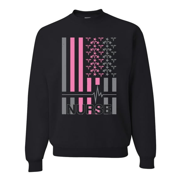 Nurse Flag Heartbeat Hero Caregiver Nurse Gift | Mens Independence Day Crewneck Graphic Sweatshirt, Black, Small