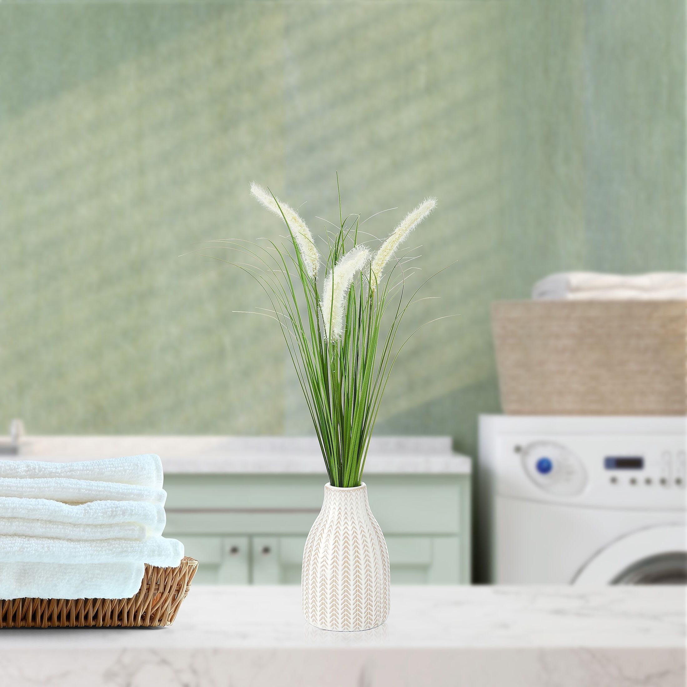 Elements Artificial Greenery Arrangement in White Ceramic Vase
