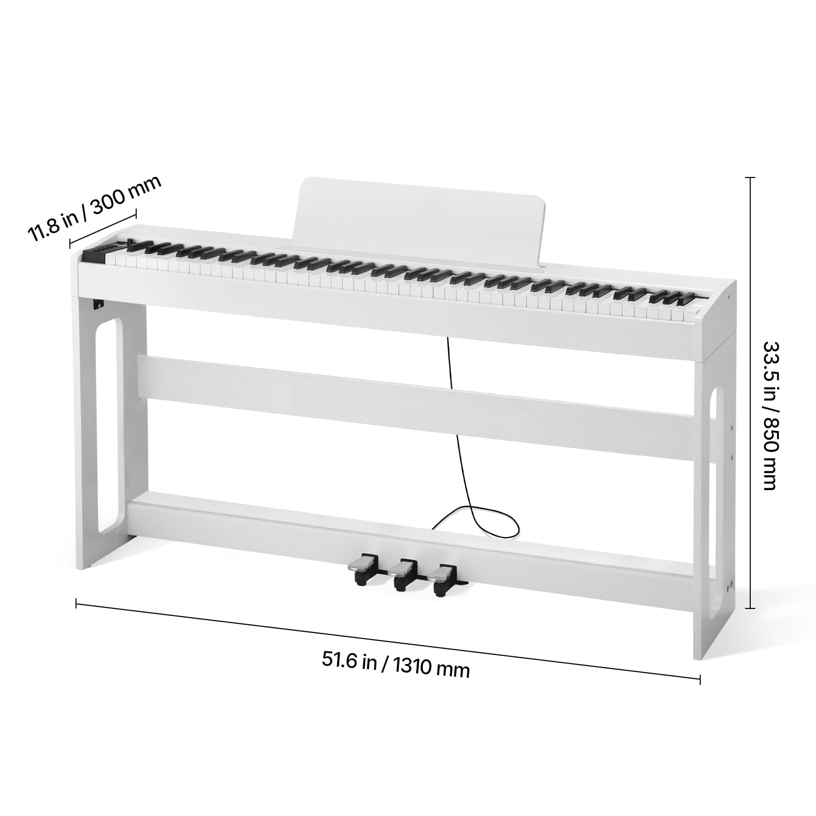 KFFKFF 88-Key Fully Weighted Digital Piano with Stand, Power Adapter, Triple Pedal, Recording Feature, 280 Tones, Wireless Connectivity, Ideal for Beginners, White