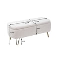 thumbnail image 6 of Storage Ottoman Bench, Modern Faux Fur Upholstered Entryway Bench with Gold Metal Legs, Flip Top Ottoman Stool Footrest for End of Bed Living Room Bedroom, Ivory, 6 of 7