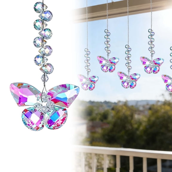 1Pcs Crystal Butterfly Suncatchers Hanging Ornaments, Butterfly Sun Catcher Crystals Hanging, Rainbow Maker Sun Catchers indoor Window Ornament, Sparkling Outdoor Patio Garden Decor Gifts Decor,Pink