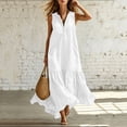 thumbnail image 6 of ClodeEU Women's Sleeveless V Neck Tiered Ruffle Maxi Dress with Pockets,Casual Loose Flowy Swing Dress White,Women's Plus M, 6 of 6