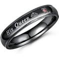 thumbnail image 3 of 2pcs Set of His and Her Matching Promise Rings for Couples Black Stainless Steel His Queen & Her King Wedding Engagement Annivesary Bands Couples Rings Anniversary Valentine's Jewelry Gifts, 3 of 7