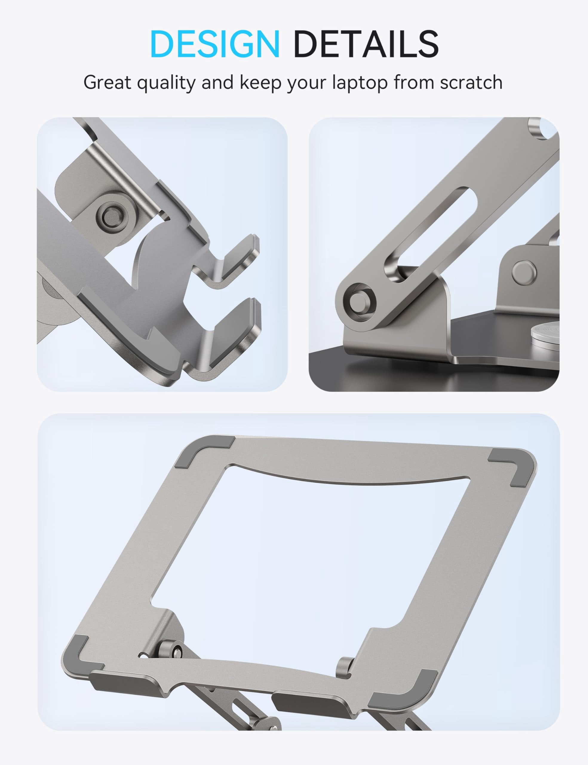 360 Rotating Laptop Stand  Computer Riser For Desk Adjustable Height Multi-angle Metal Holder Foldable Portable Notebook Elevating Base Office & Home Grey