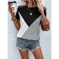 thumbnail image 1 of Camiseta de cuello redondo con contraste de Color para mujer, camisetas holgadas para mujer, Tops informales para diario, ropa de calle de tendencia 2023, 1 of 5