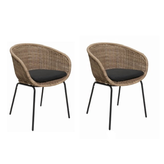 Outdoor Wicker Rattan Bucket Chairs Set of 2, Weather-Resistant Patio Chairs with Cushion, Wicker Dining Chairs for Garden Backyard Porch Poolside
