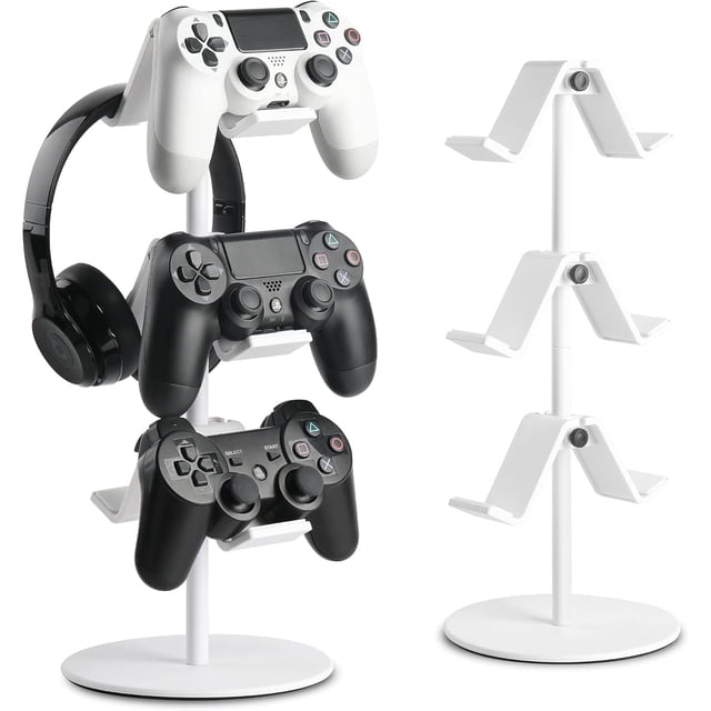 Soporte para mando de videojuegos de 3 niveles, soporte para auriculares, colgador ajustable para auriculares y mando de videojuegos para todos los accesorios universales de PC para videojuegos