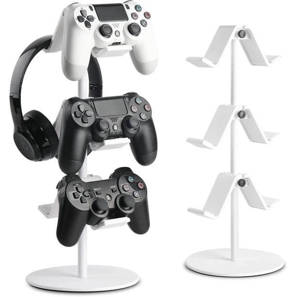 Soporte para mando de videojuegos de 3 niveles, soporte para auriculares, colgador ajustable para auriculares y mando de videojuegos para todos los accesorios universales de PC para videojuegos