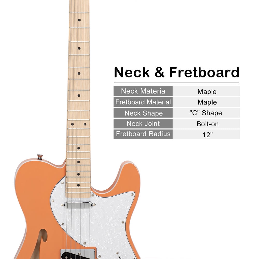 Private Jungle Glarry GTL Semi-Hollow Electric Guitar F Hole SS Pickups Maple Fingerboard White Pearl Pickguard,Orange-red