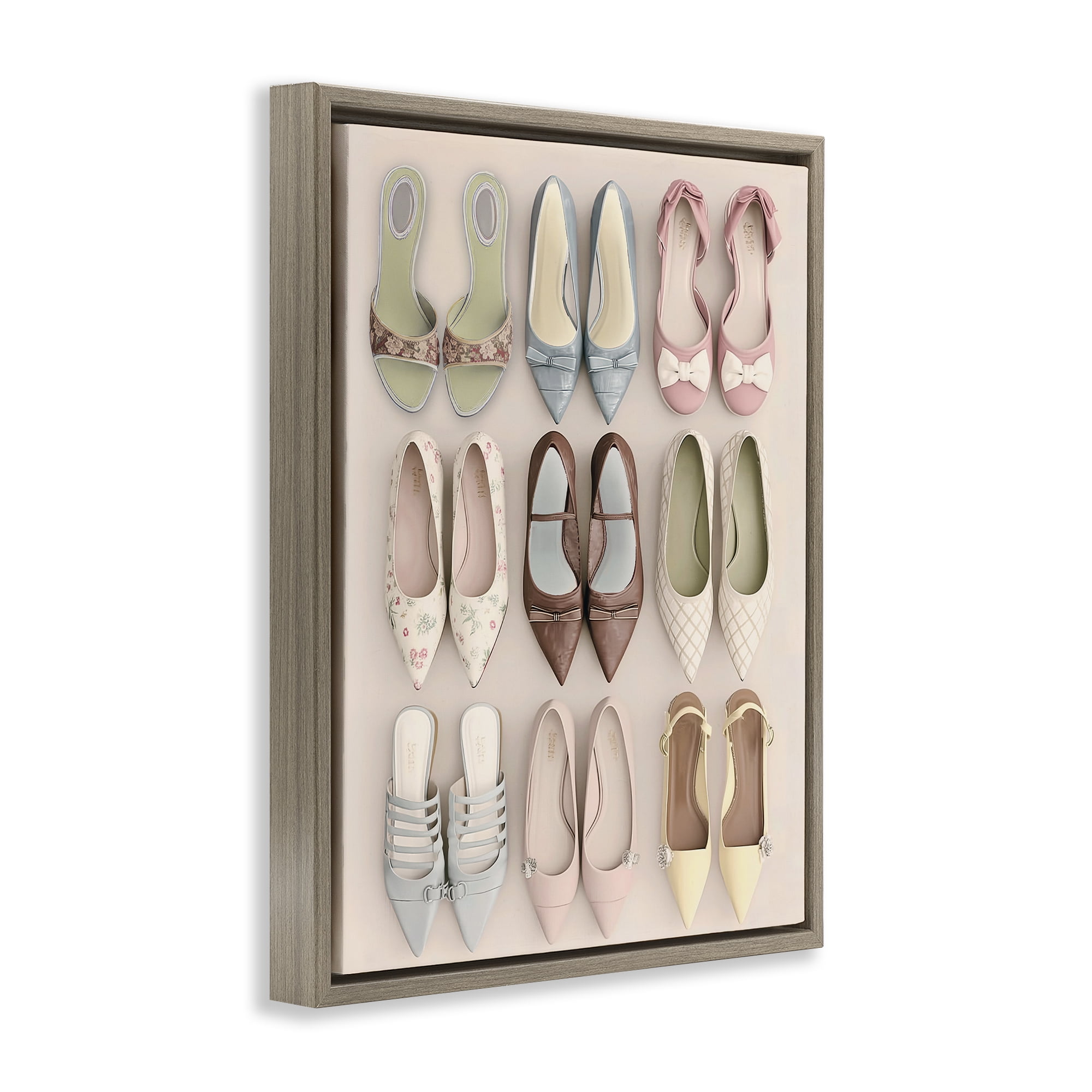 Beatrice's Closet Shoes Brown Framed Floater Canvas Wall Art, design by Annabelle Hall