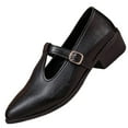 thumbnail image 2 of Miluxas Women's Classic Square Toe T-Strap Penny Loafers Leather Flat Low Heel Mary Jane Dress Shoes Black 9.5(43), 2 of 9