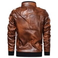 thumbnail image 5 of Homenesgenics Men's Leather Jacket Coats Men's Fashion Jacket Pure Color Zipper Stand Collar Imitation Leather Coat Tops, 5 of 8