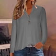 thumbnail image 2 of WREESH Womens Fashion T-Shirts V Neck Solid Color Pullover Regular Fit Button Henley Long Sleeve Tops Button Casual T-Shirt Top Blouse Gray, 2 of 6