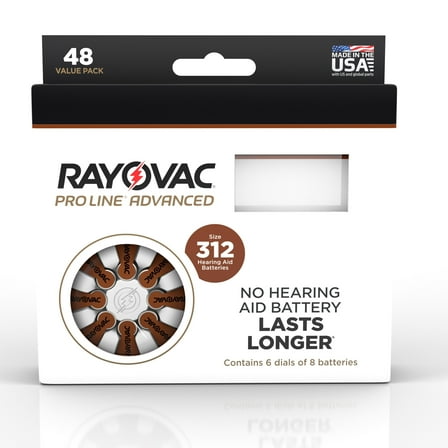 Rayovac Mercury Free Proline Advanced Size 312 Hearing Aid Batteries, Total of 48 Batteries