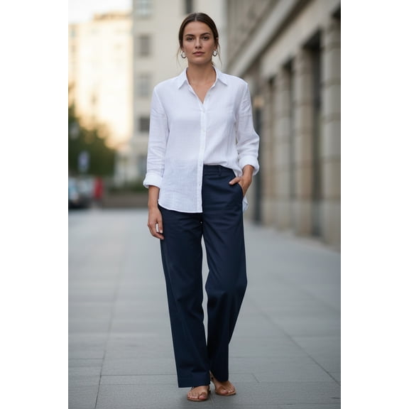 Womens Navy Blue Straight Leg Stretch Chino Pants High Rise Size 4R